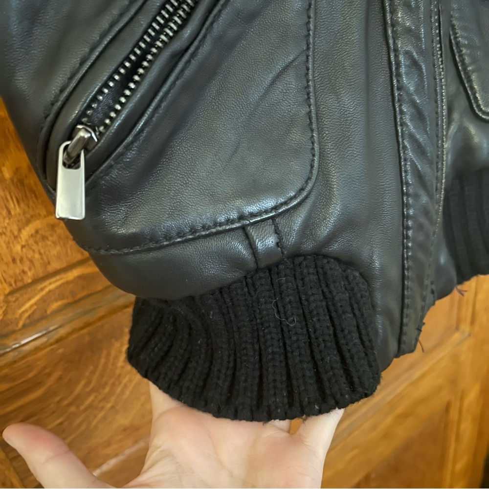 Barney’s New York CO-OP Leather Black Vest XS Hooded Zip Up Biker Moto Punk - Picture 4 of 12